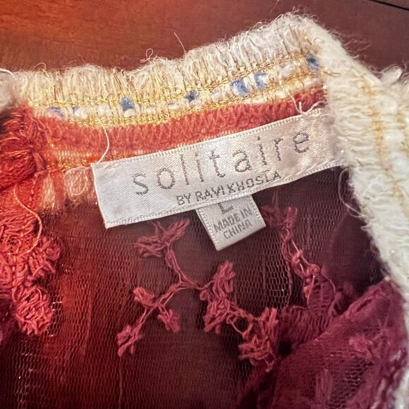 vtg Solitaire by‎ Ravi Khosla Velvet Lace Boho cottagecore  Top Sz L - Picture 2 of 14